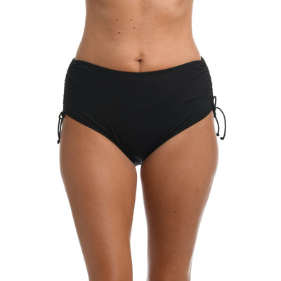 Solid Mid Waist Adjustable Tie Side Bikini Bottom