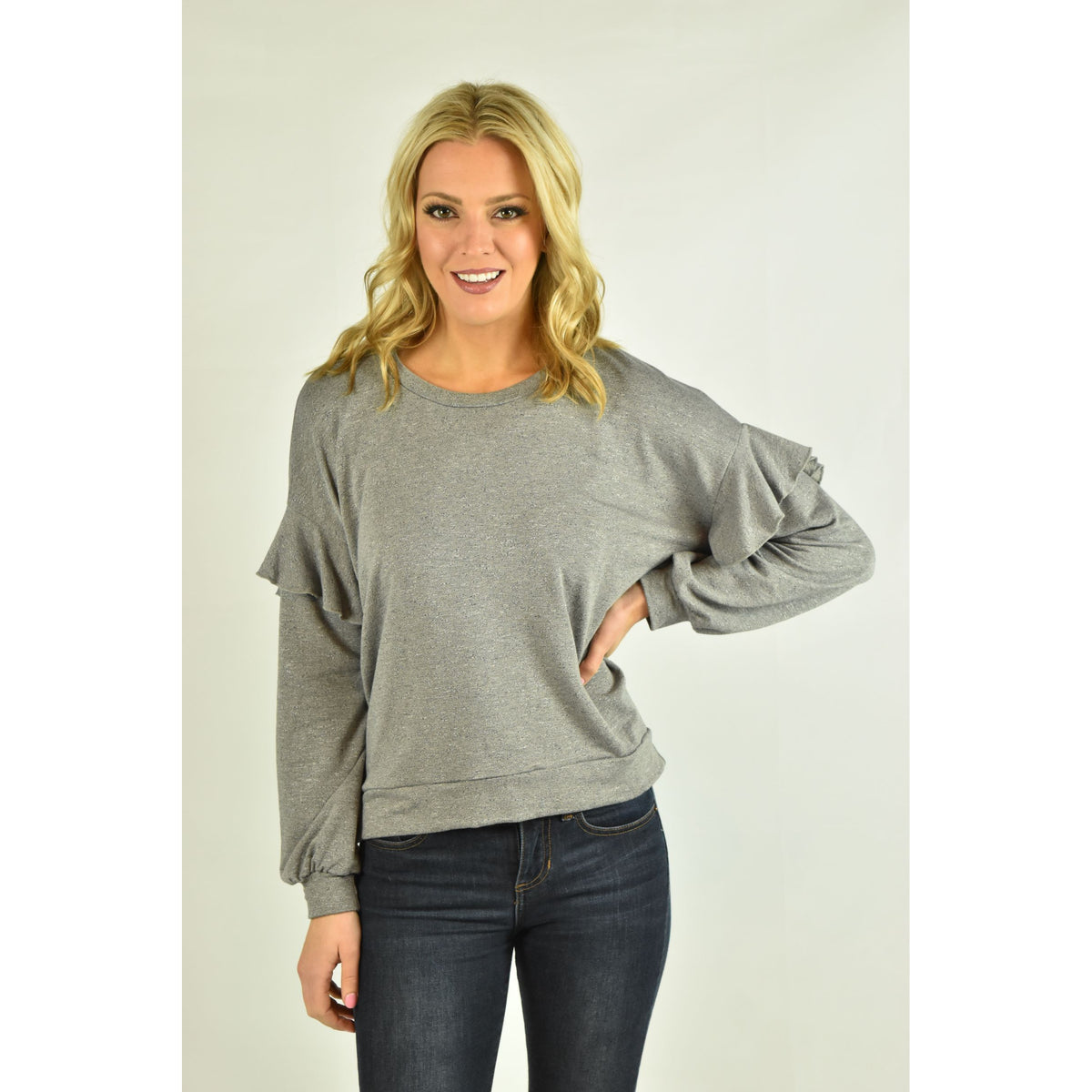 Long Sleeve Knit Top with Ruffle