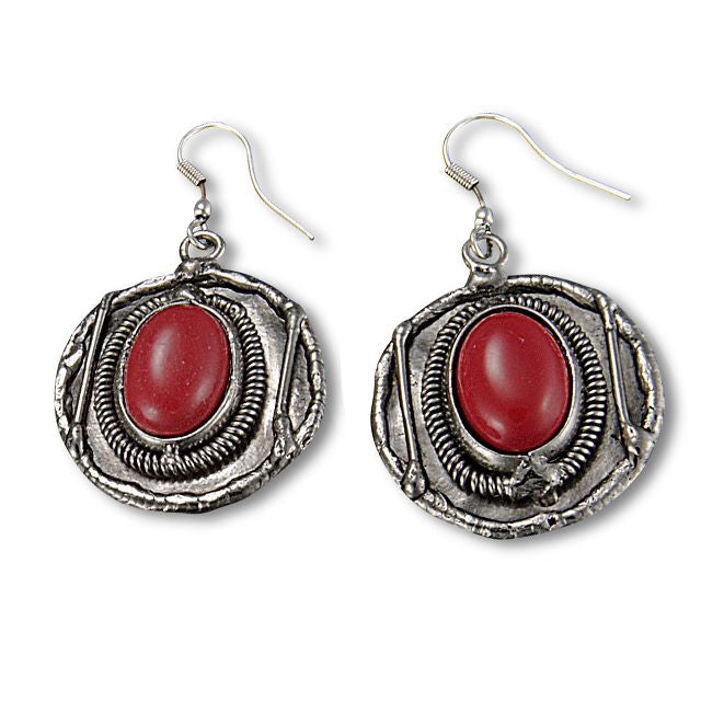 Anju Antiqued Silver-tone Earrings with red coral stones